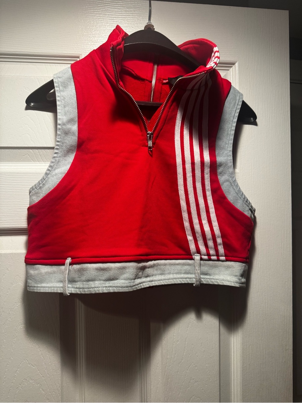 AKIRA Red Crop Tank with Light Blue Trim and Stripe Detail - Picture 3 of 4